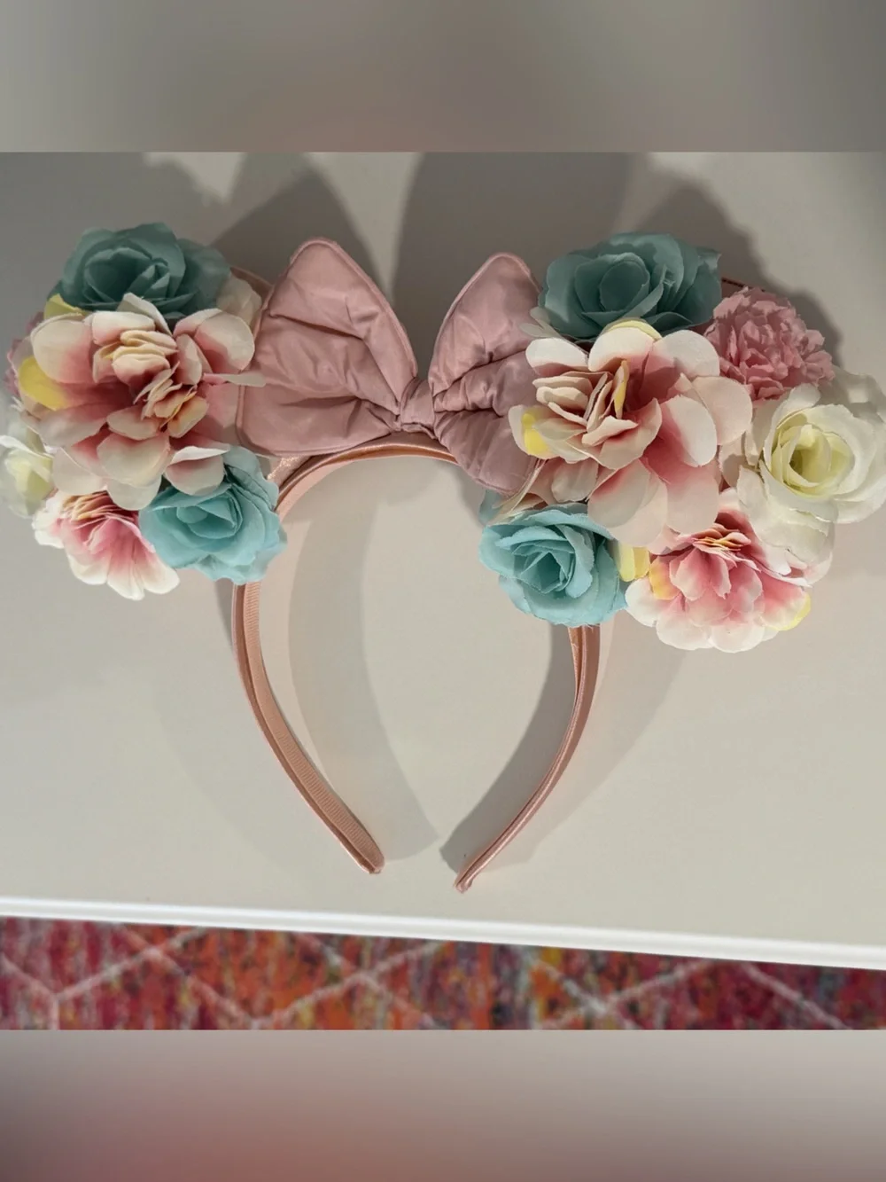 Pink Floral Disney Mickey Ears with Pastel Blooms
